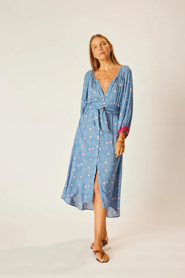Women Natalie Martin Dresses Alex Midi With Sash Pinwheel Denim