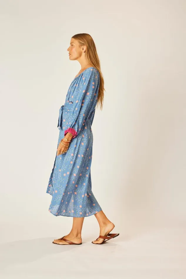 Women Natalie Martin Dresses Alex Midi With Sash Pinwheel Denim