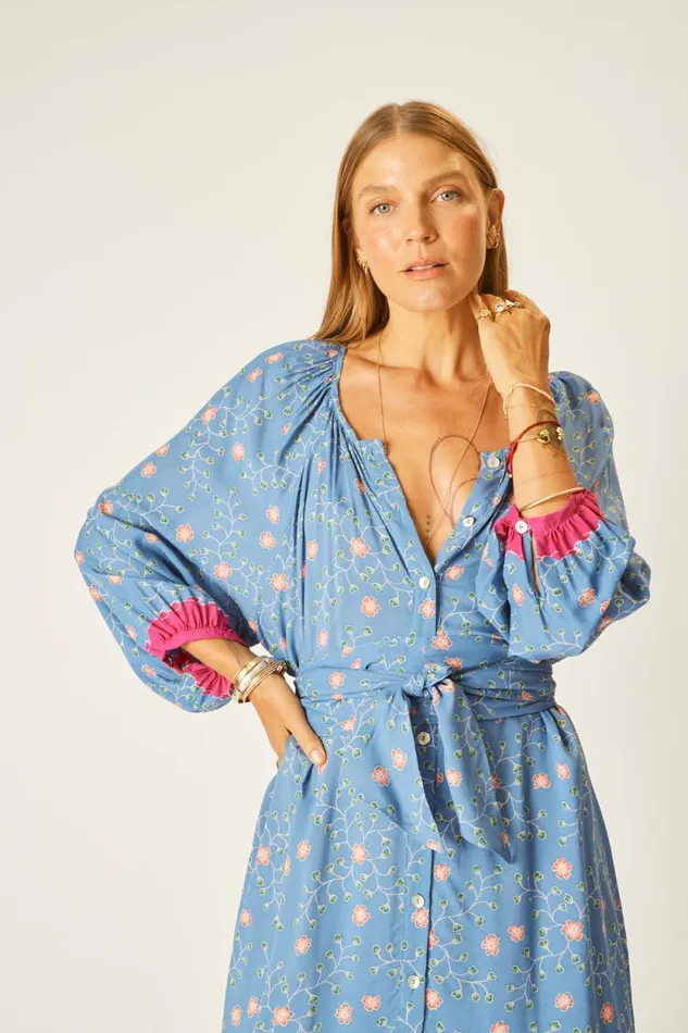 Women Natalie Martin Dresses Alex Midi With Sash Pinwheel Denim