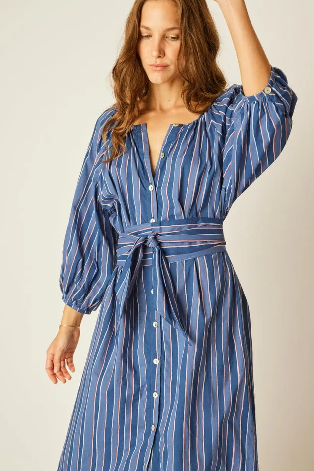 Women Natalie Martin Dresses Alex Short Dress With Sash Batik Stripe Navy