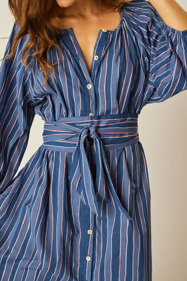 Women Natalie Martin Dresses Alex Short Dress With Sash Batik Stripe Navy