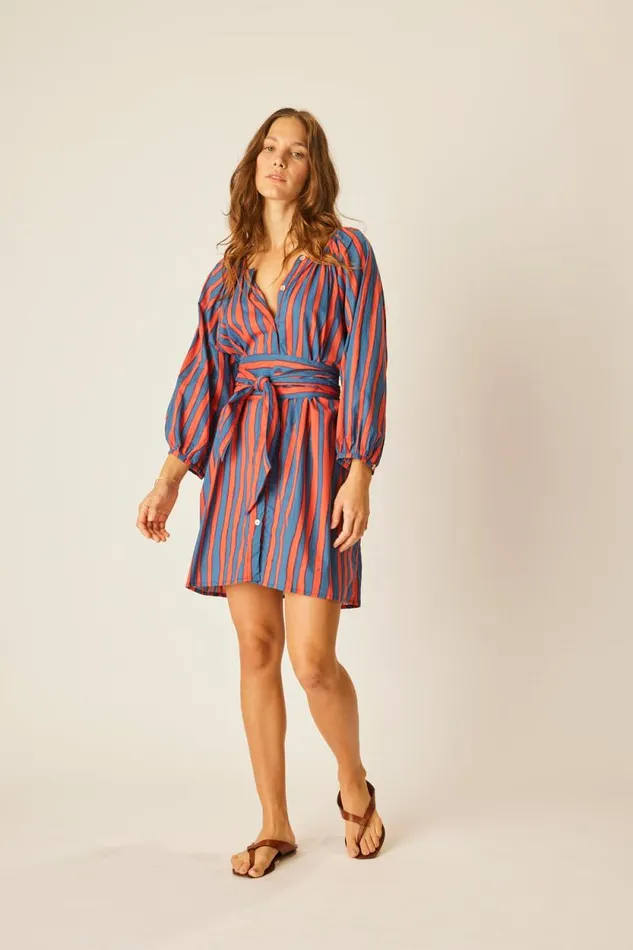 Women Natalie Martin Dresses Alex Short Dress With Sash Batik Stripe Sage