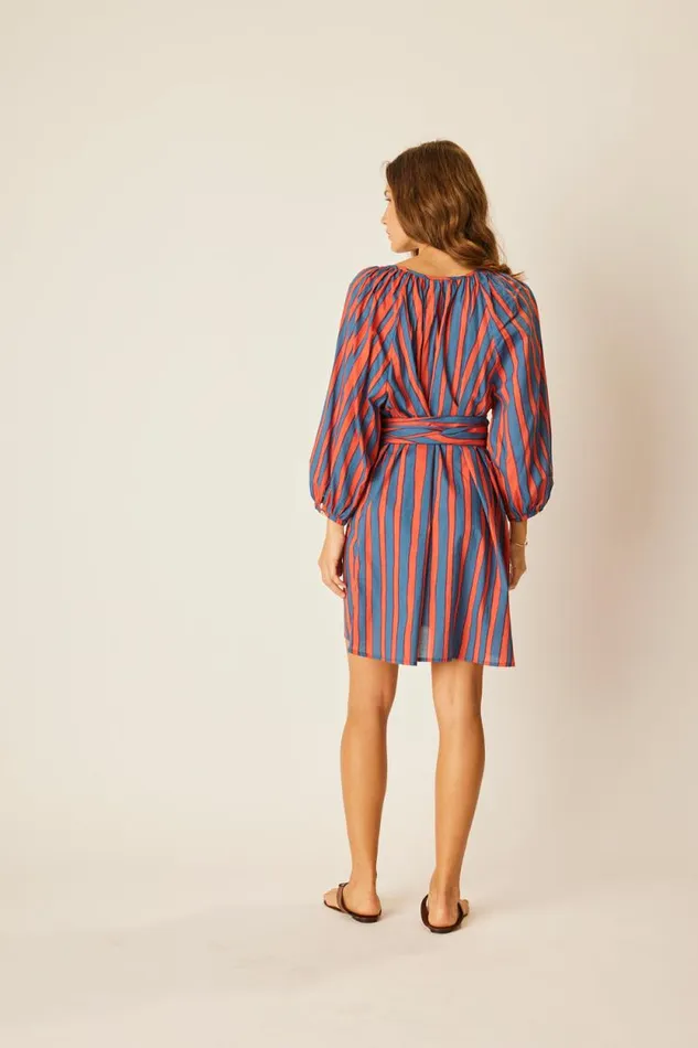 Women Natalie Martin Dresses Alex Short Dress With Sash Batik Stripe Sage
