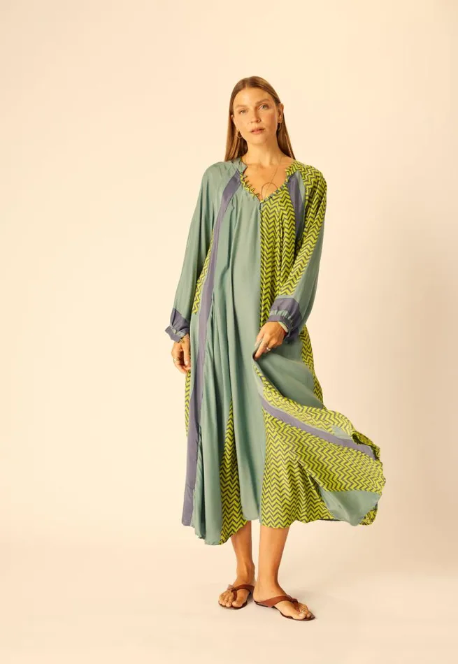 Women Natalie Martin Dresses Fiore Maxi Block Zigzag Lime