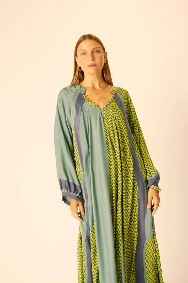 Women Natalie Martin Dresses Fiore Maxi Block Zigzag Lime