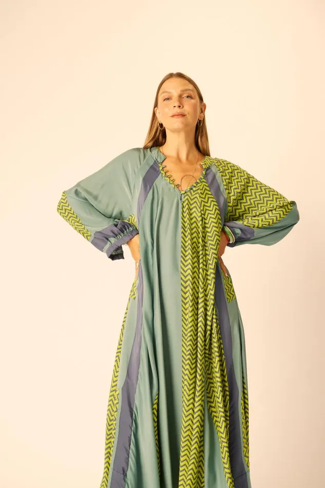 Women Natalie Martin Dresses Fiore Maxi Block Zigzag Lime
