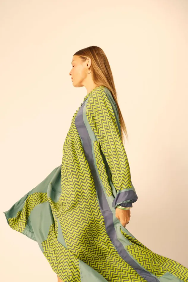 Women Natalie Martin Dresses Fiore Maxi Block Zigzag Lime