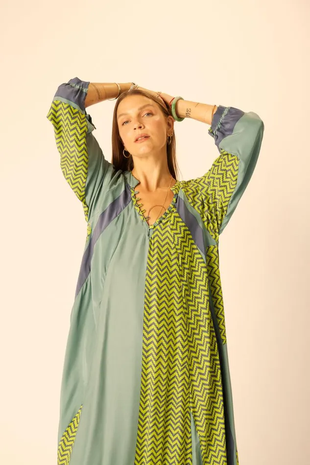 Women Natalie Martin Dresses Fiore Maxi Block Zigzag Lime