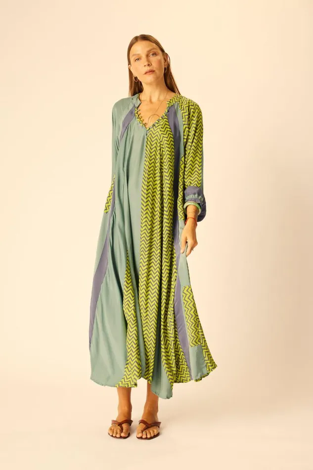 Women Natalie Martin Dresses Fiore Maxi Block Zigzag Lime