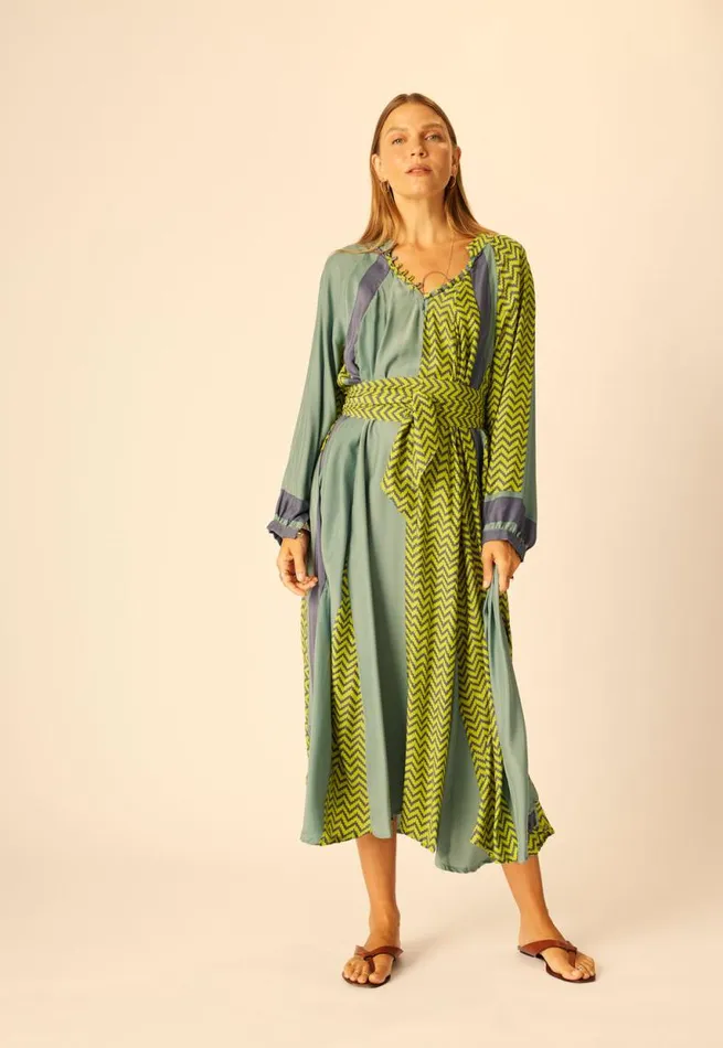 Women Natalie Martin Dresses Fiore Maxi Block Zigzag Lime