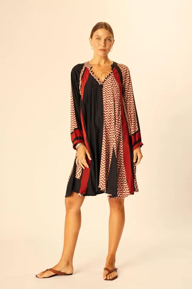 Women Natalie Martin Dresses Fiore Short Dress Block Zigzag Aubergine