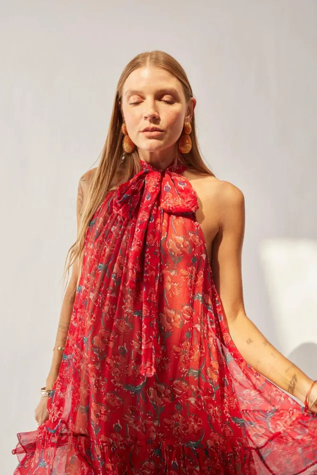 Women Natalie Martin Dresses Indiana Mini Chiffon Watercolor Verm