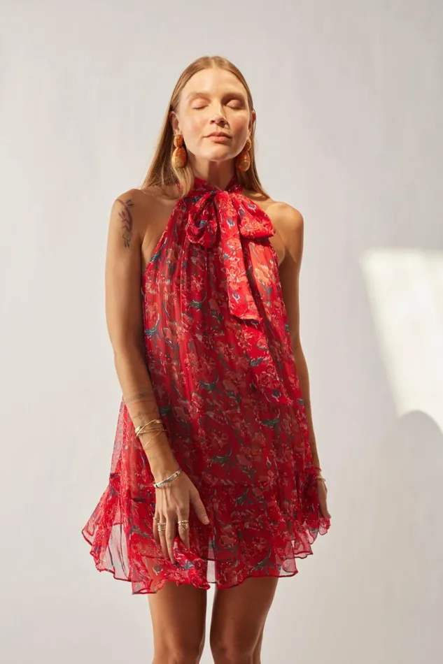 Women Natalie Martin Dresses Indiana Mini Chiffon Watercolor Verm
