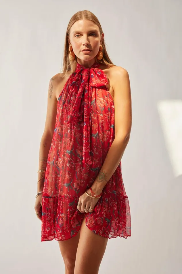 Women Natalie Martin Dresses Indiana Mini Chiffon Watercolor Verm