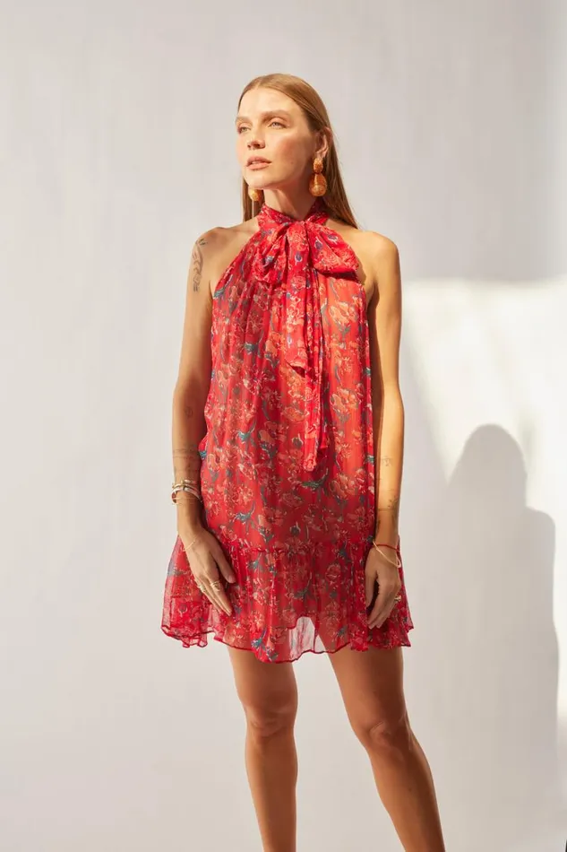 Women Natalie Martin Dresses Indiana Mini Chiffon Watercolor Verm