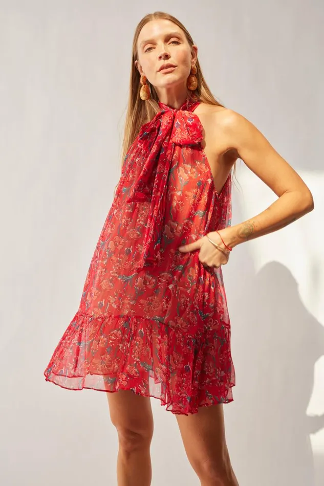 Women Natalie Martin Dresses Indiana Mini Chiffon Watercolor Verm