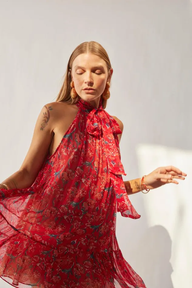 Women Natalie Martin Dresses Indiana Mini Chiffon Watercolor Verm