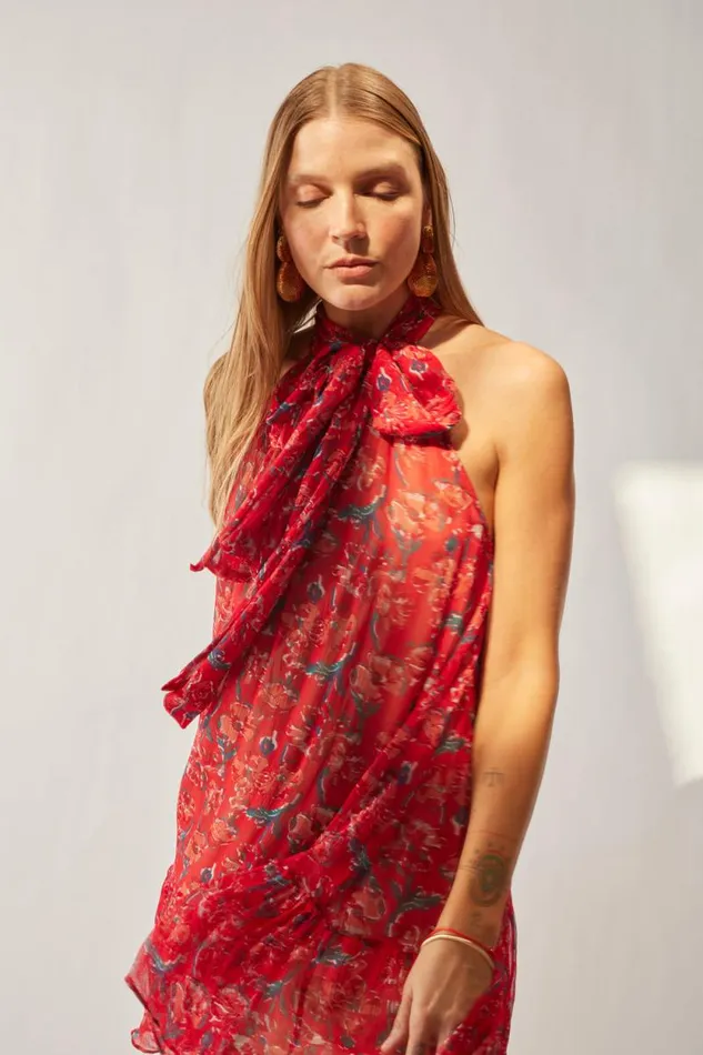 Women Natalie Martin Dresses Indiana Mini Chiffon Watercolor Verm