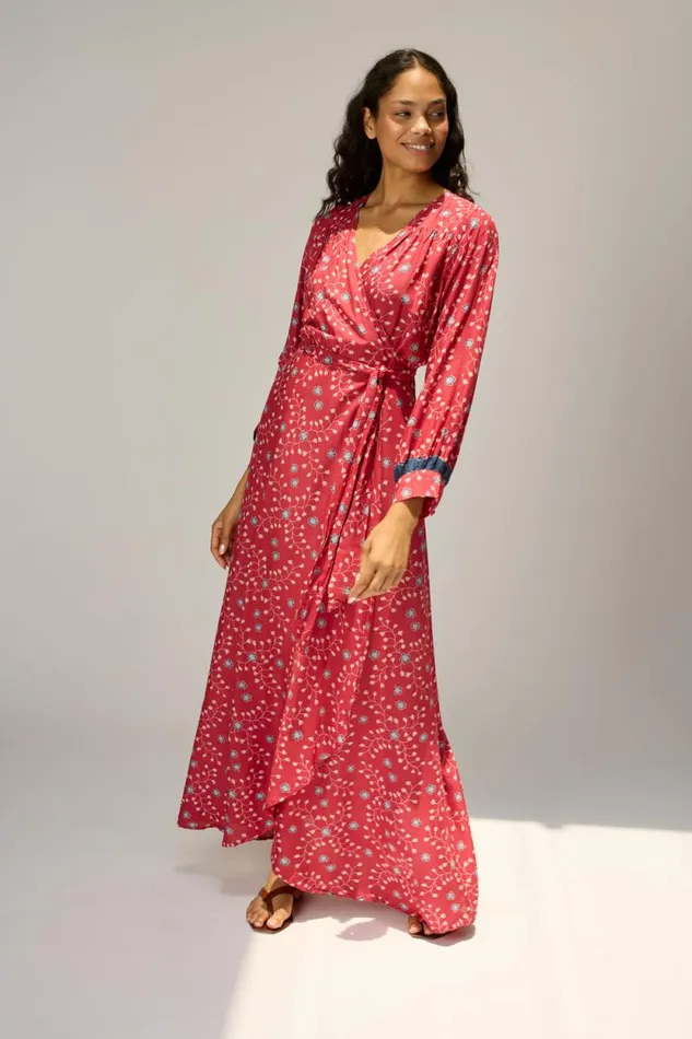 Women Natalie Martin Dresses Kate Long Sleeve Maxi Pinwheel Barn Red