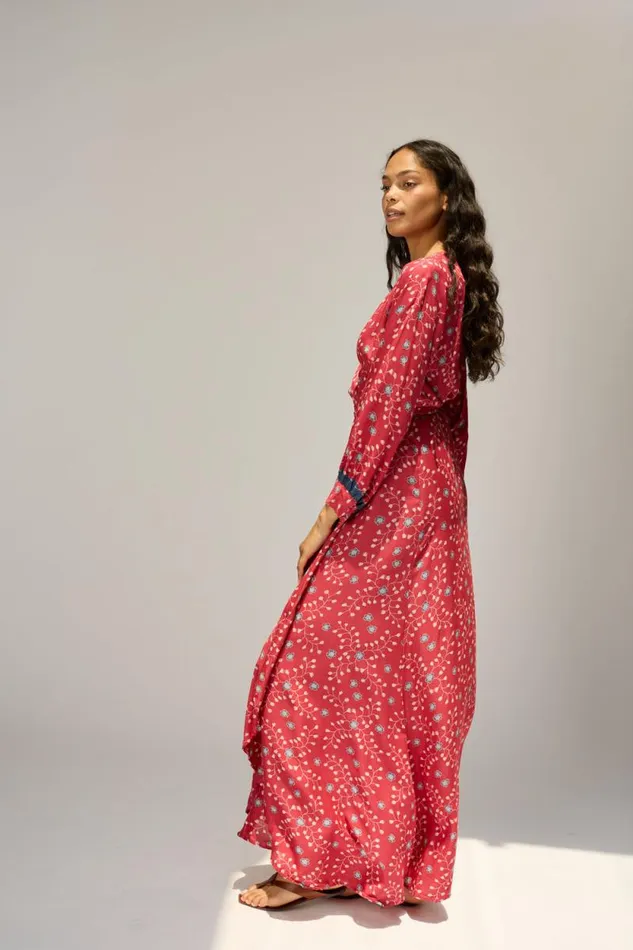 Women Natalie Martin Dresses Kate Long Sleeve Maxi Pinwheel Barn Red