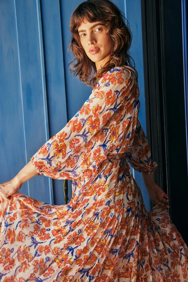 Women Natalie Martin Dresses Lainey Dress With Sash Chiffon Watercolor Clem