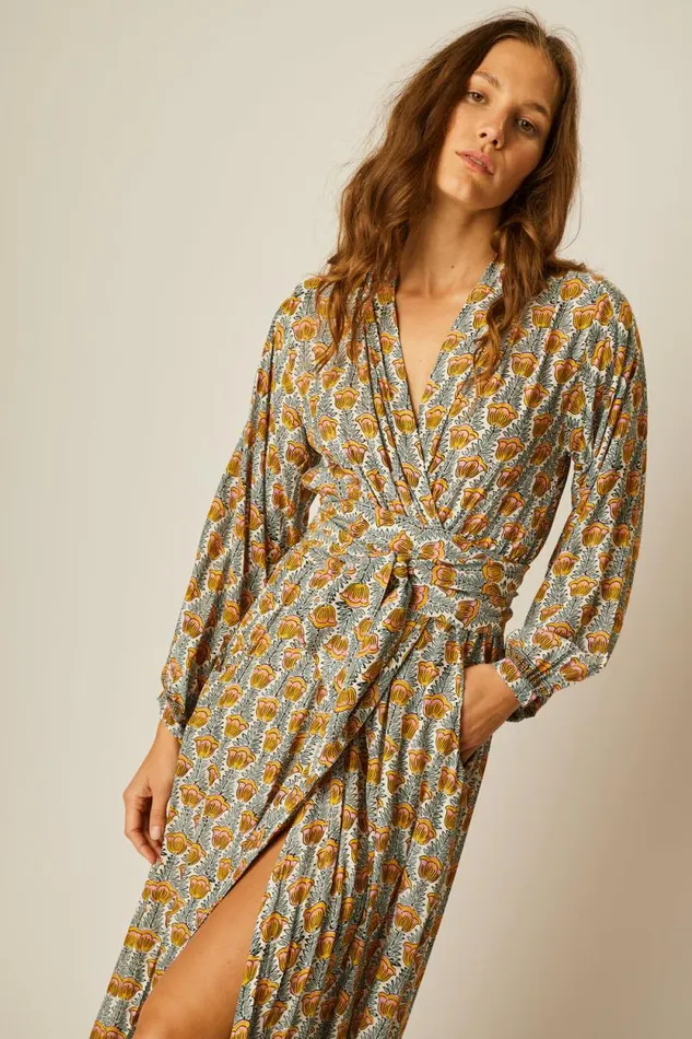 Women Natalie Martin Dresses Nico LS Maxi With Sash Tulip French Blue