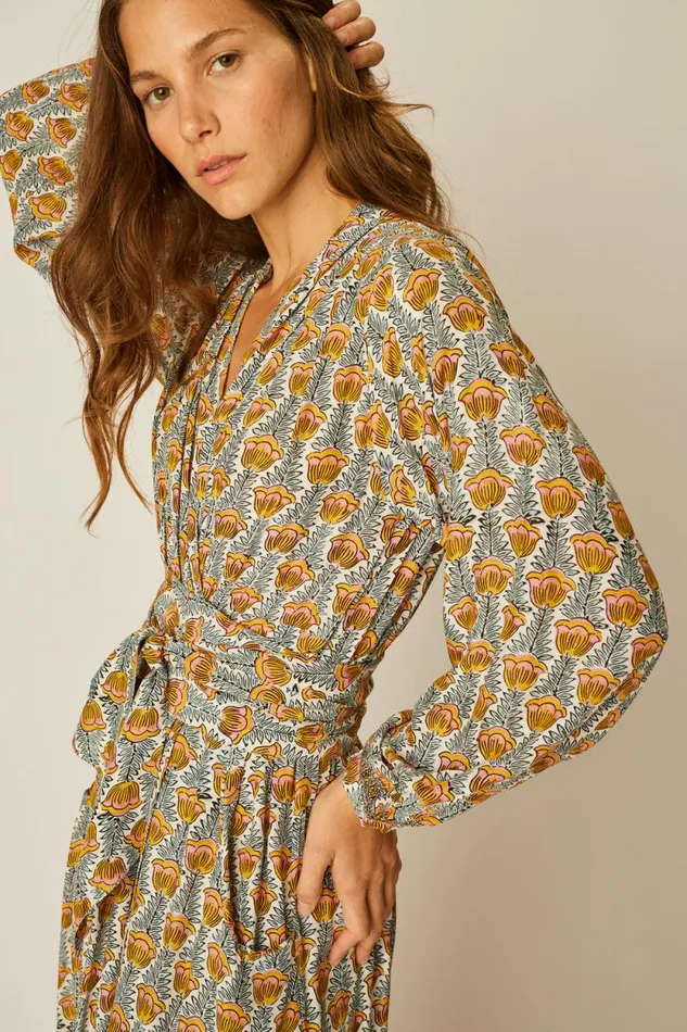 Women Natalie Martin Dresses Nico LS Maxi With Sash Tulip French Blue