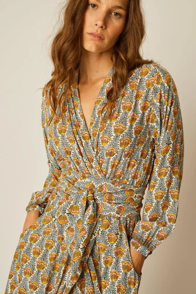 Women Natalie Martin Dresses Nico LS Maxi With Sash Tulip French Blue