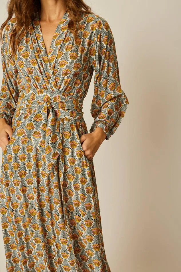 Women Natalie Martin Dresses Nico LS Maxi With Sash Tulip French Blue
