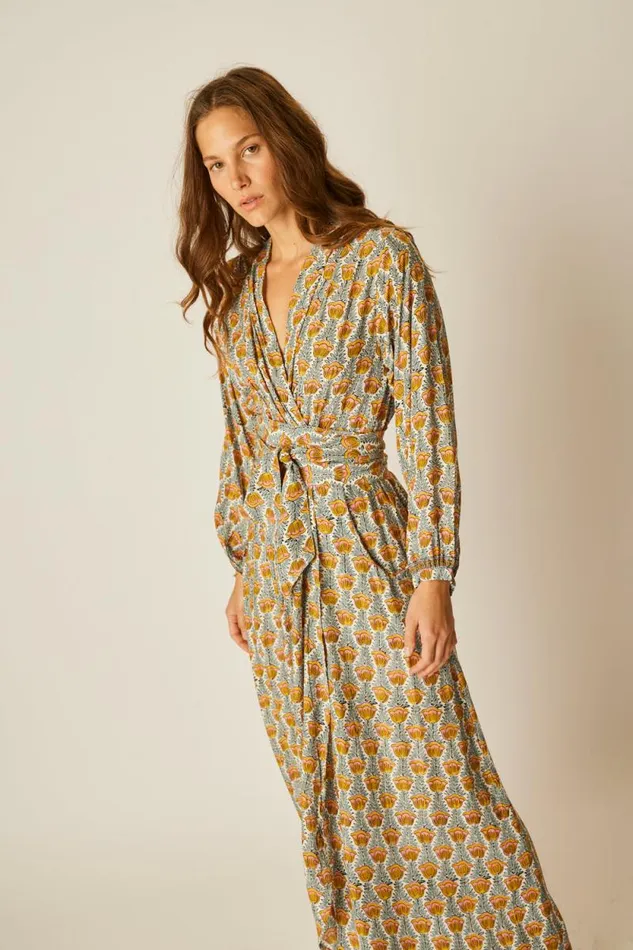 Women Natalie Martin Dresses Nico LS Maxi With Sash Tulip French Blue