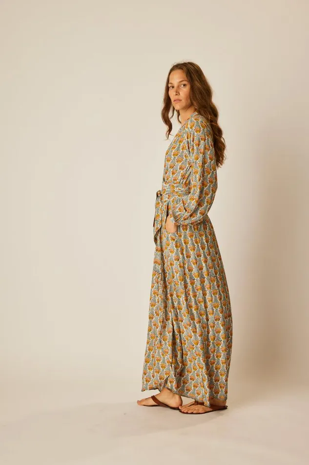 Women Natalie Martin Dresses Nico LS Maxi With Sash Tulip French Blue