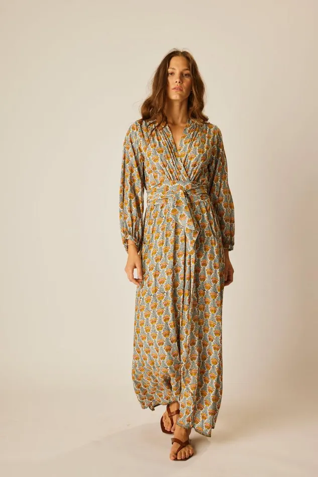Women Natalie Martin Dresses Nico LS Maxi With Sash Tulip French Blue