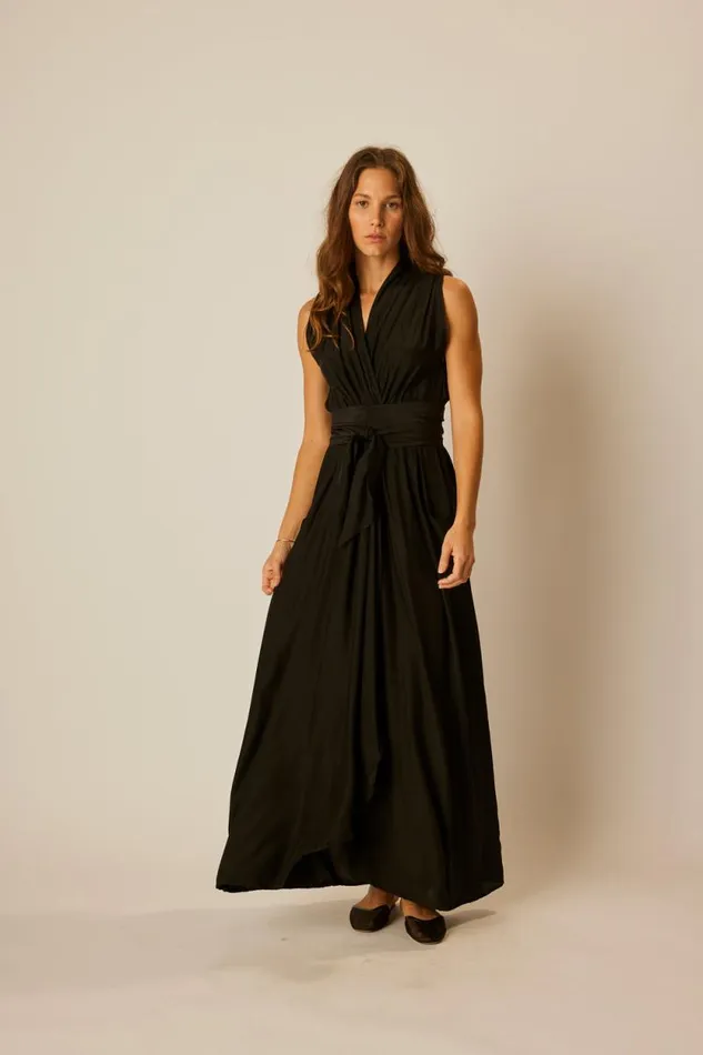 Women Natalie Martin Dresses Nico Sleeveless Maxi Black Silk
