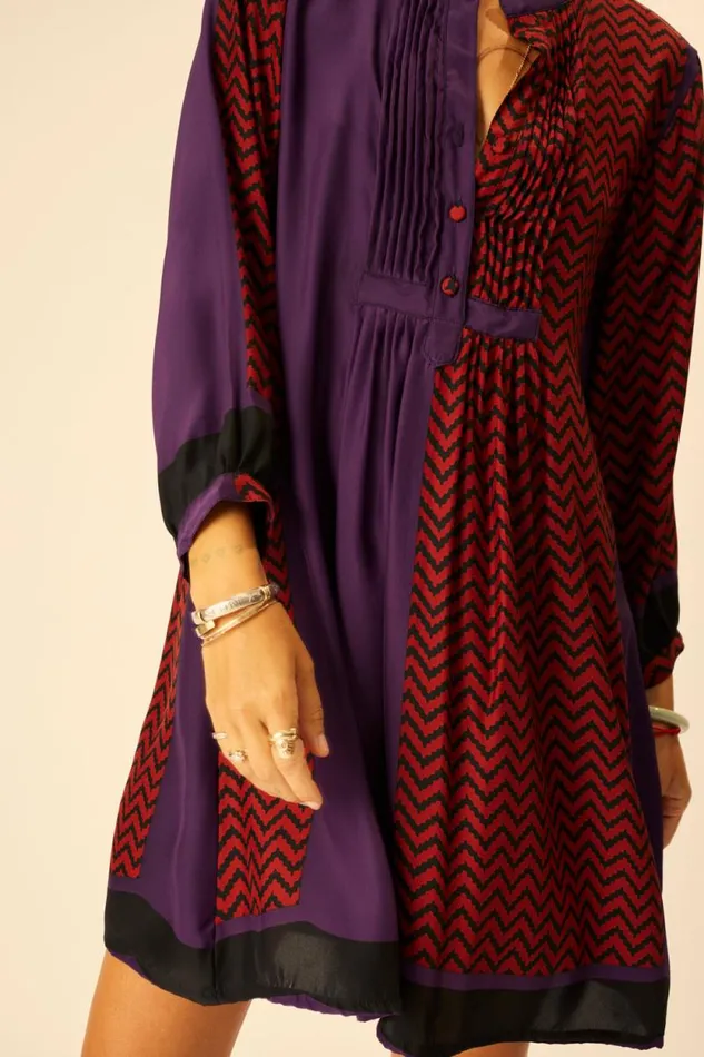 Women Natalie Martin Dresses Sammie Short Dress Block Zigzag Aubergine