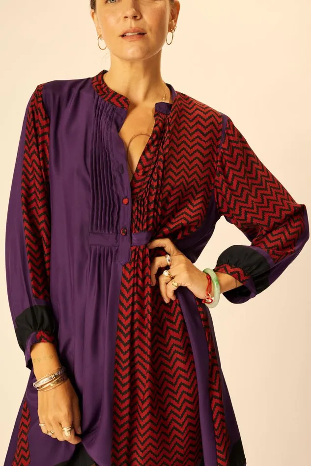 Women Natalie Martin Dresses Sammie Short Dress Block Zigzag Aubergine