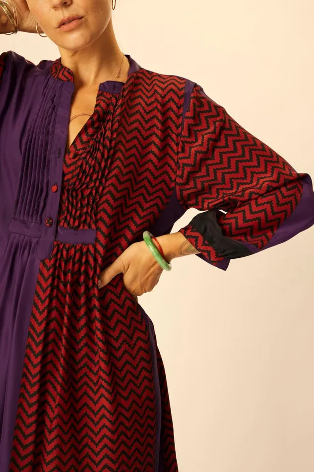 Women Natalie Martin Dresses Sammie Short Dress Block Zigzag Aubergine