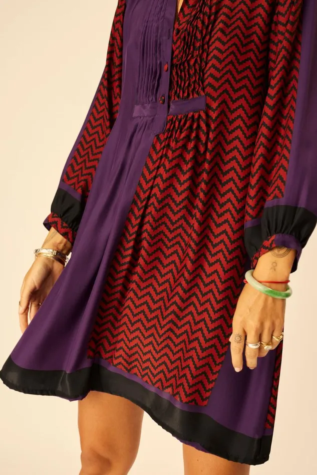 Women Natalie Martin Dresses Sammie Short Dress Block Zigzag Aubergine