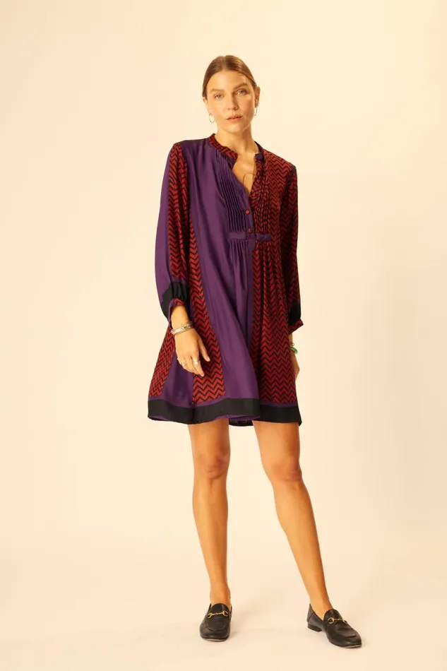 Women Natalie Martin Dresses Sammie Short Dress Block Zigzag Aubergine