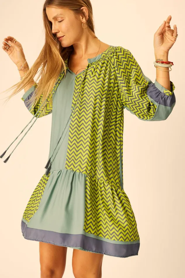 Women Natalie Martin Dresses Stevie Dress Block Zigzag Lime
