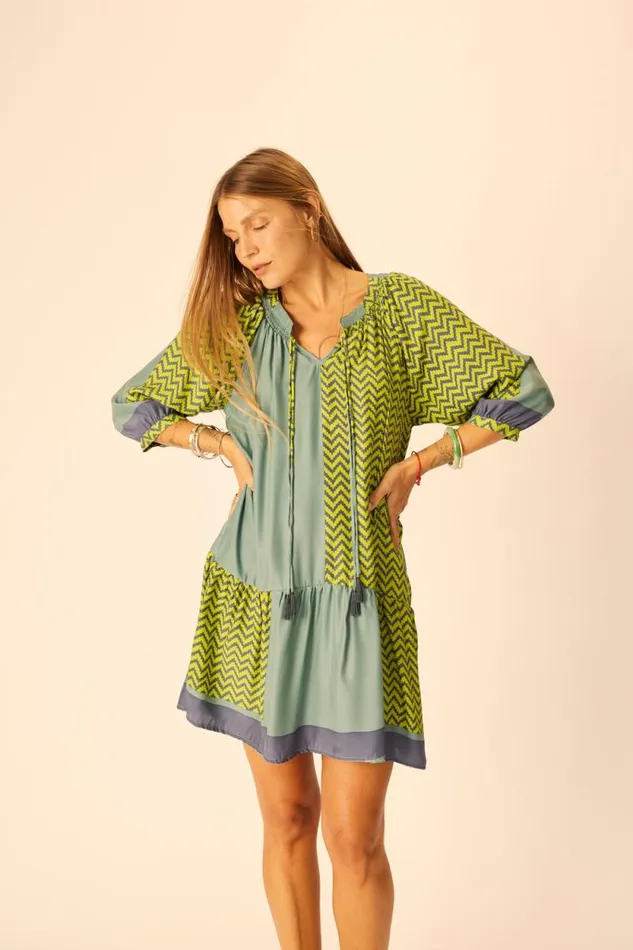 Women Natalie Martin Dresses Stevie Dress Block Zigzag Lime