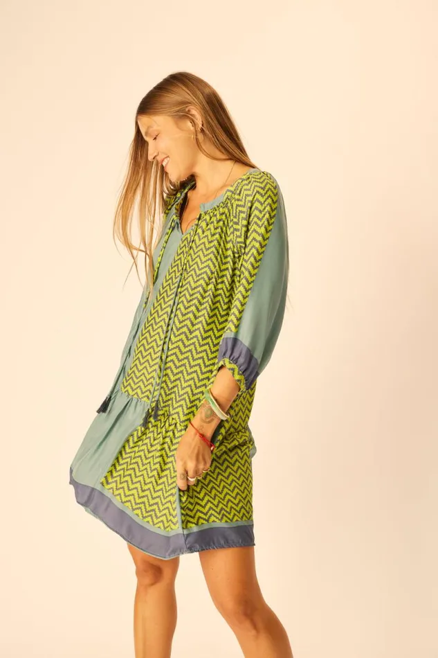Women Natalie Martin Dresses Stevie Dress Block Zigzag Lime