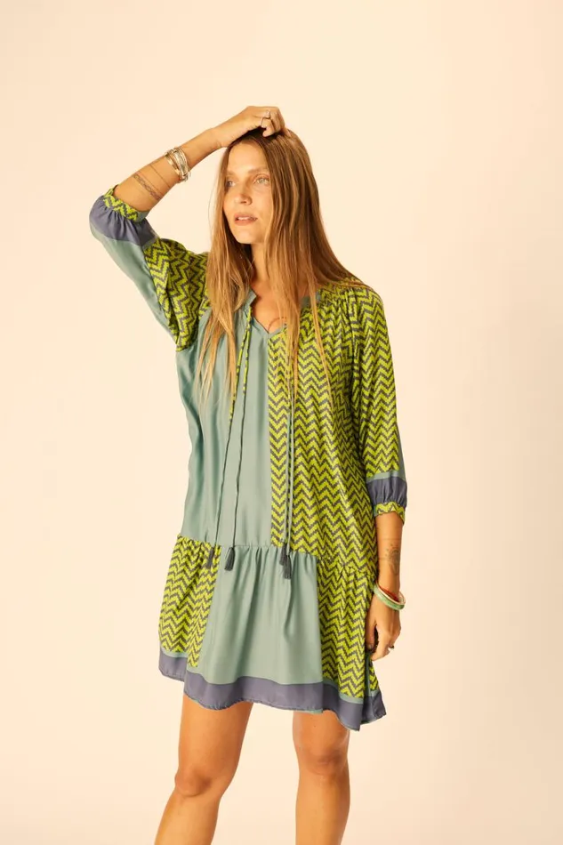 Women Natalie Martin Dresses Stevie Dress Block Zigzag Lime