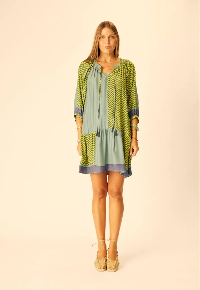 Women Natalie Martin Dresses Stevie Dress Block Zigzag Lime
