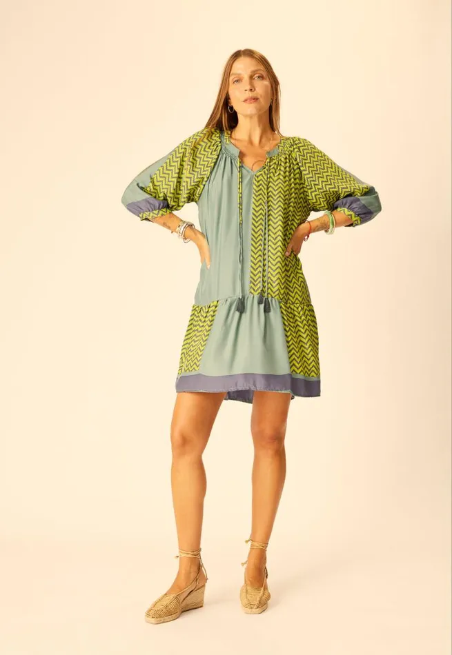 Women Natalie Martin Dresses Stevie Dress Block Zigzag Lime
