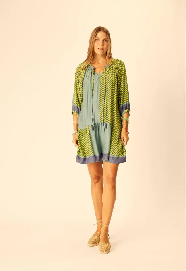 Women Natalie Martin Dresses Stevie Dress Block Zigzag Lime