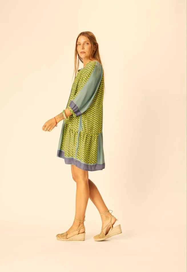 Women Natalie Martin Dresses Stevie Dress Block Zigzag Lime