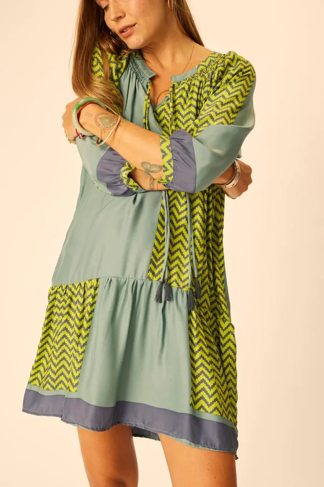 Women Natalie Martin Dresses Stevie Dress Block Zigzag Lime