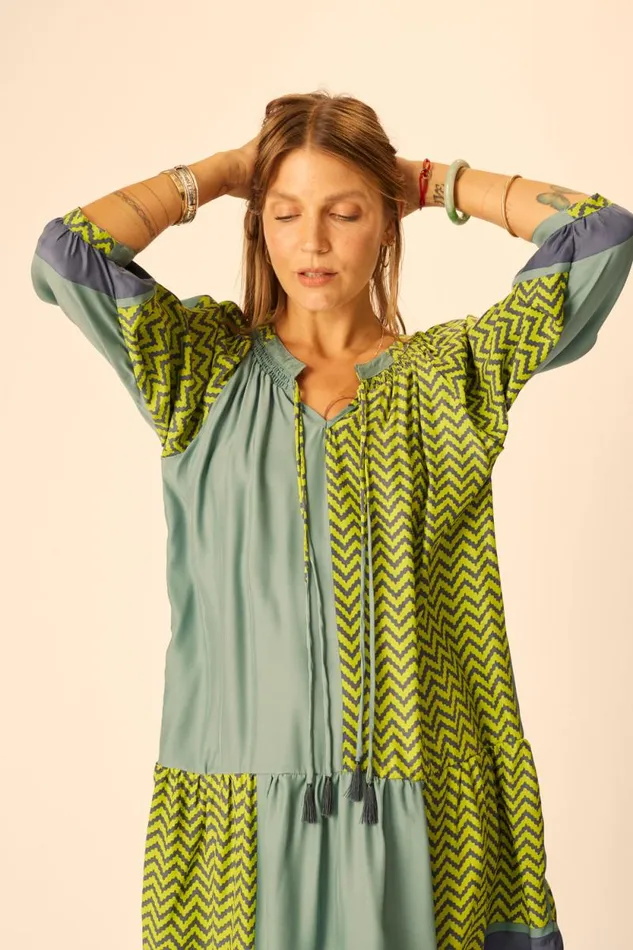 Women Natalie Martin Dresses Stevie Dress Block Zigzag Lime