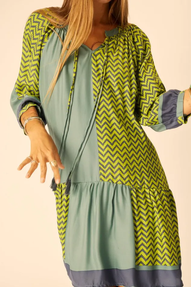 Women Natalie Martin Dresses Stevie Dress Block Zigzag Lime