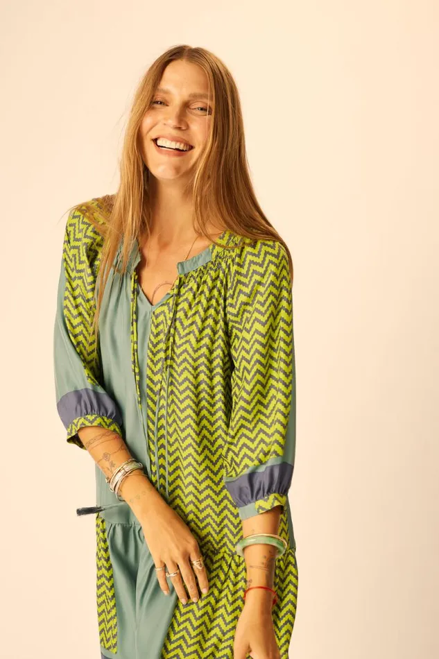Women Natalie Martin Dresses Stevie Dress Block Zigzag Lime